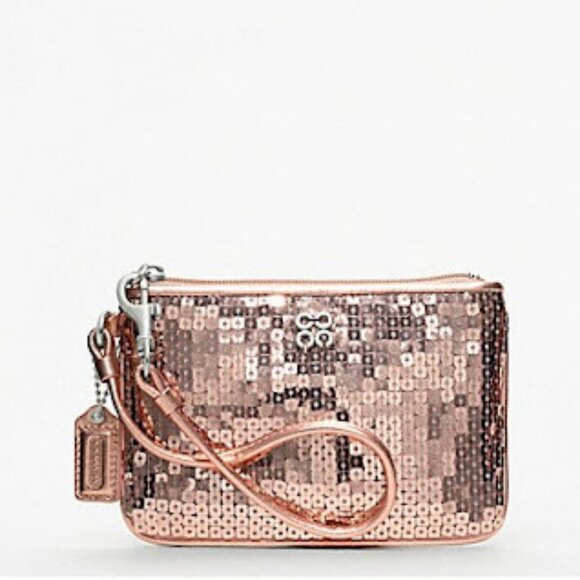 Coach Limited Edition Rose Gold Sequin Small Wristlet NWT - Picture 1 of 3